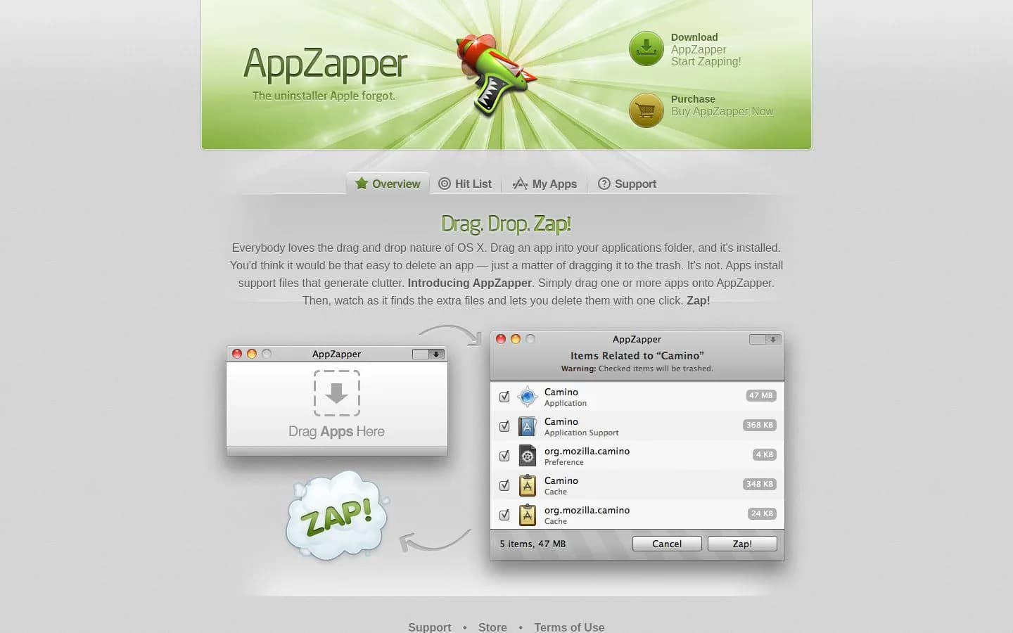 Landing page screenshot of appzapper.com
