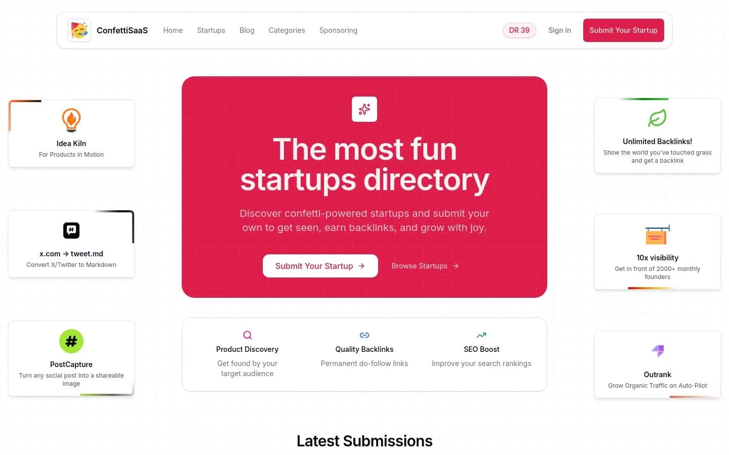 Landing page screenshot of confettisaas.com