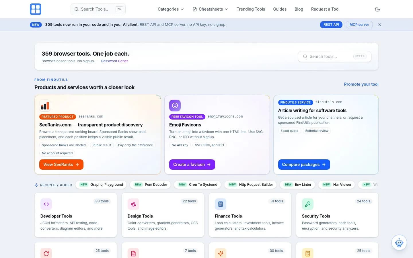 Landing page screenshot of findutils.com