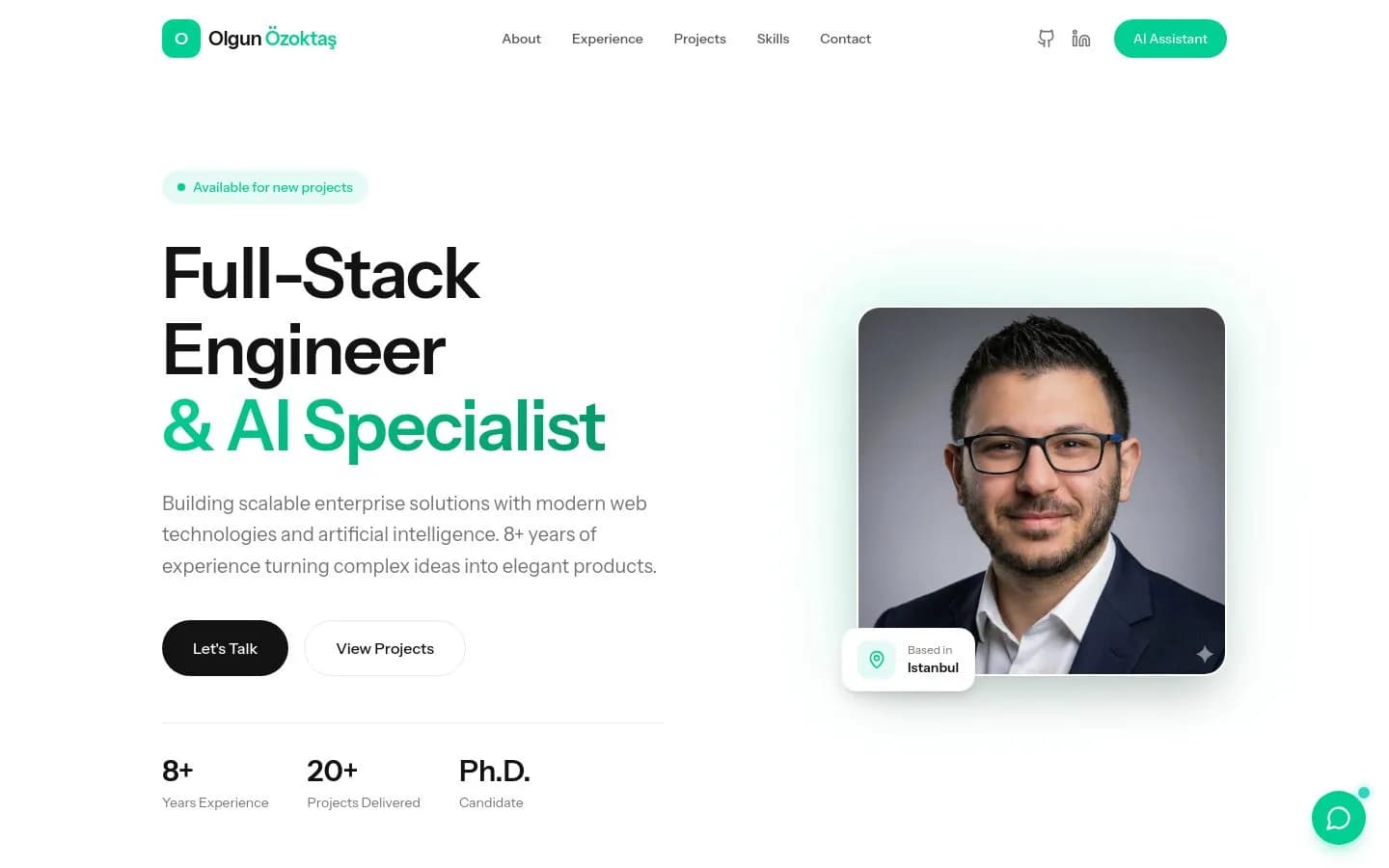Landing page screenshot of olgunozoktas.com