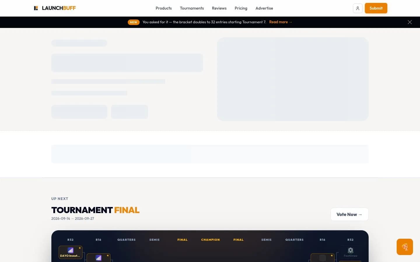 Landing page screenshot of launchbuff.com