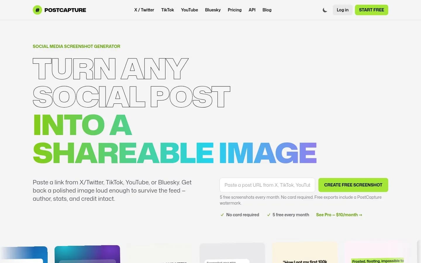 Landing page screenshot of postcapture.com