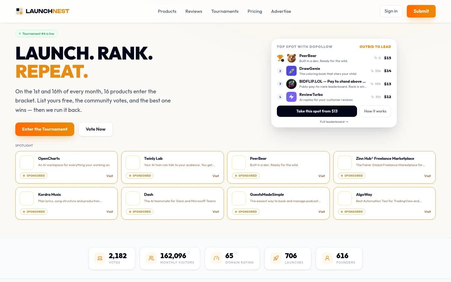 Landing page screenshot of launchnest.io